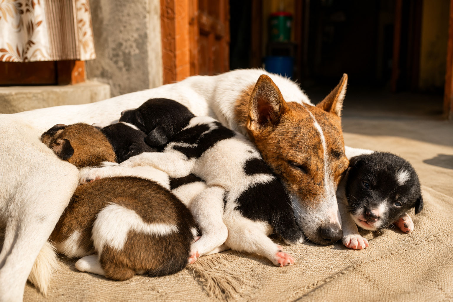 Baby with her puppies